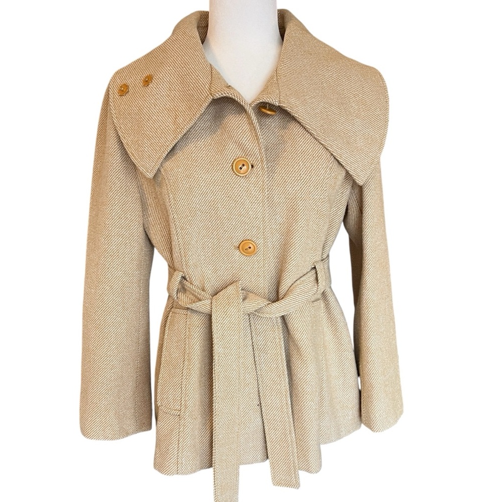 Tulle Anthropologie Tweed Belted Pea Coat Yellow Boho Y2K Womens XL